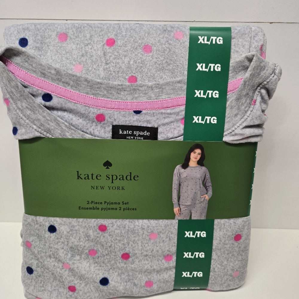 Kate Spade Gray Polka Dot Pajama Set with Pink Dots - Picture 6 of 6